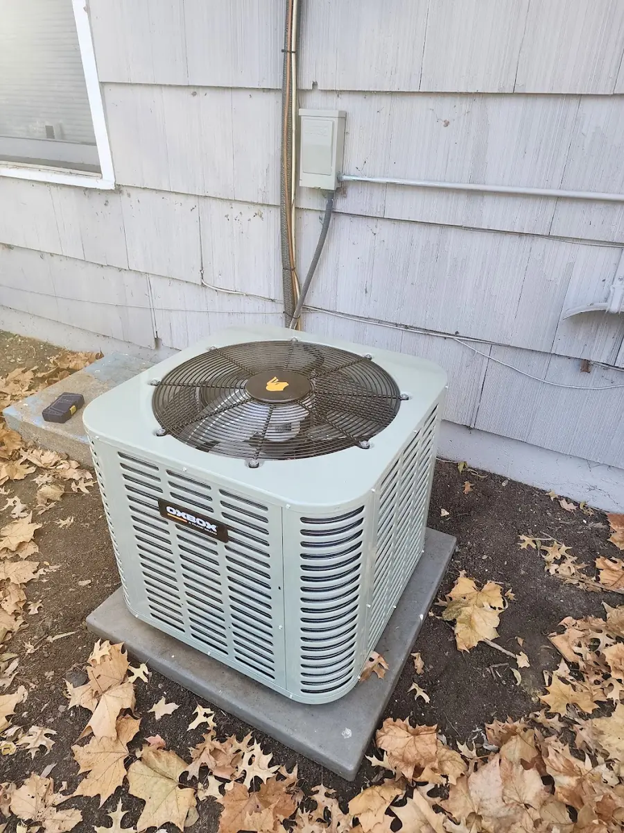 Installed condenser with fresh leaves around the pad